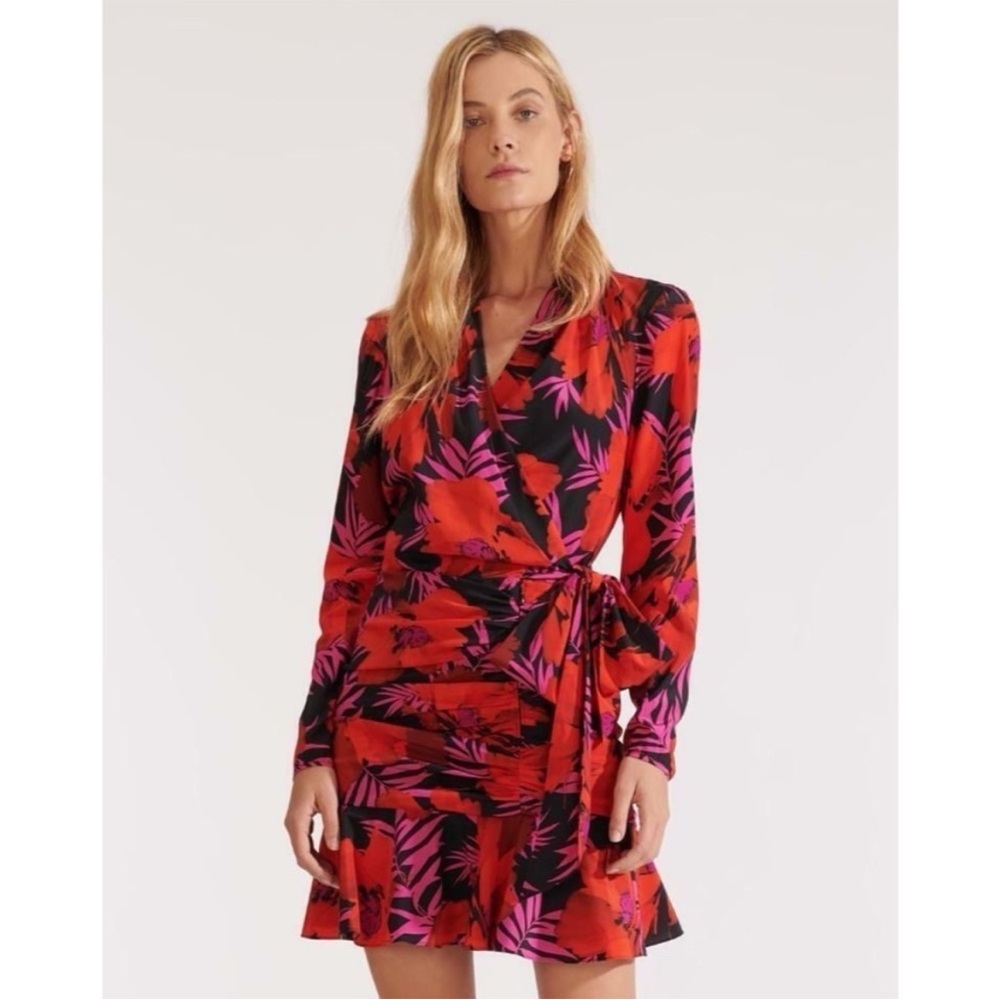 Veronica Beard Lorina Floral Long Sleeve Silk Stretch dress in Poppy Multi 12